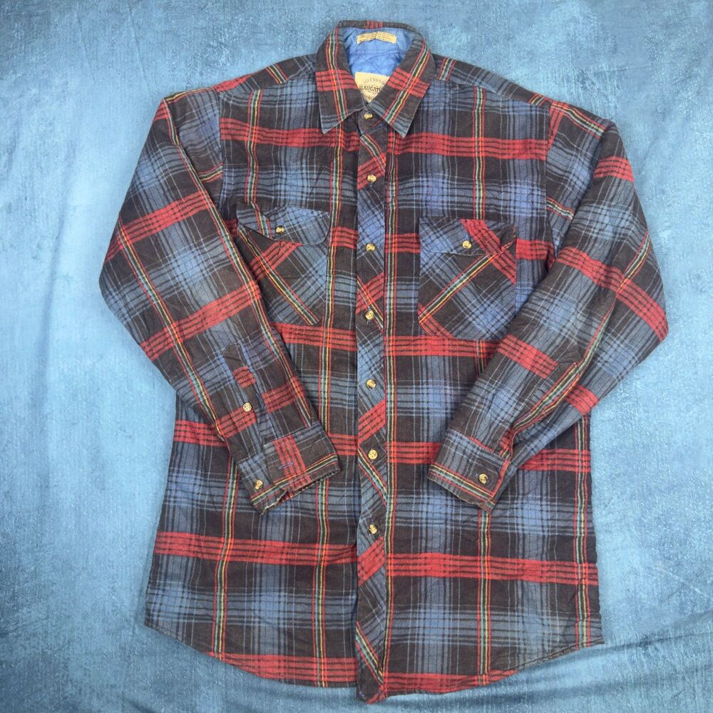 Vintage 90s Saugatuck Dry Goods Quilted Flannel Shirt Mens M Plaid